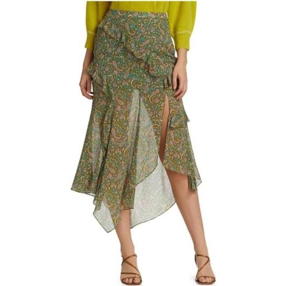 VERONICA BEARD 8 Eleonora skirt fern green asymmetrical ruffle - Picture 1 of 6